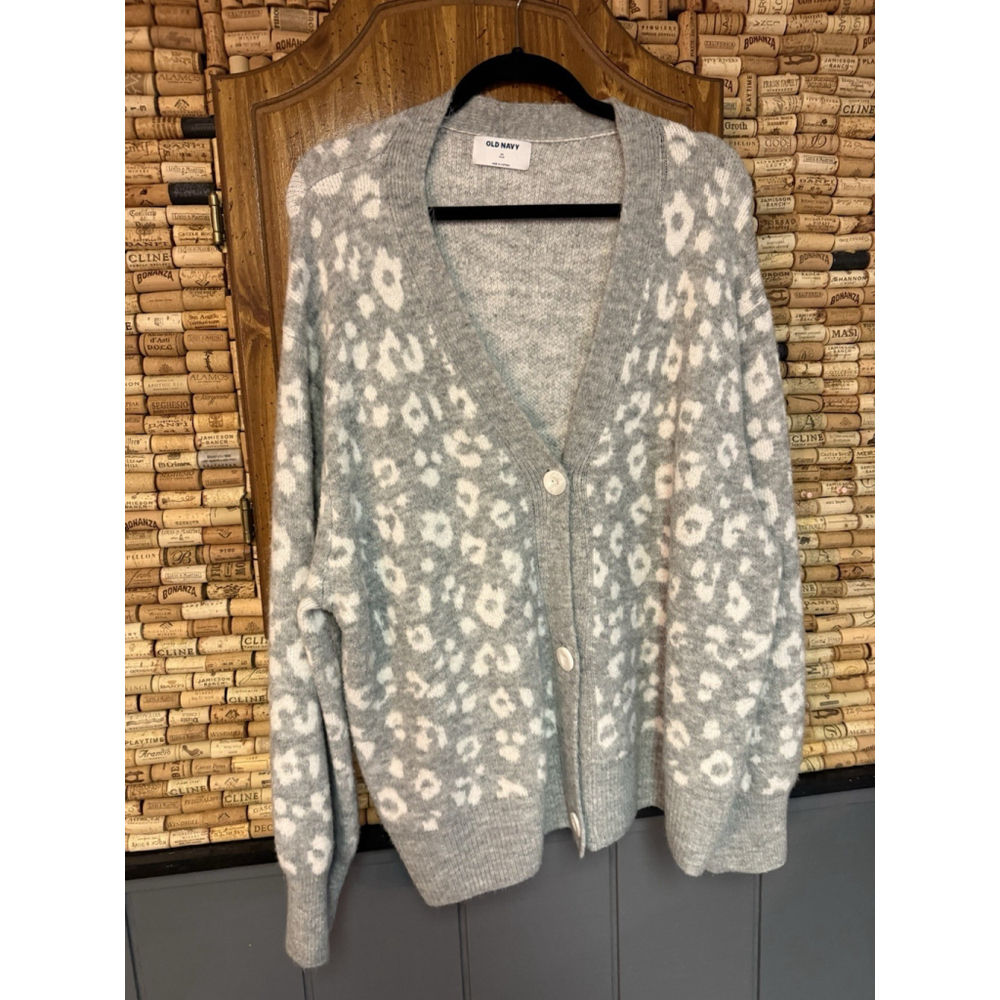 Old Navy Gray and White Cardigan Sweater